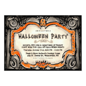 Halloween Party Invite - Black & Orange Border 5