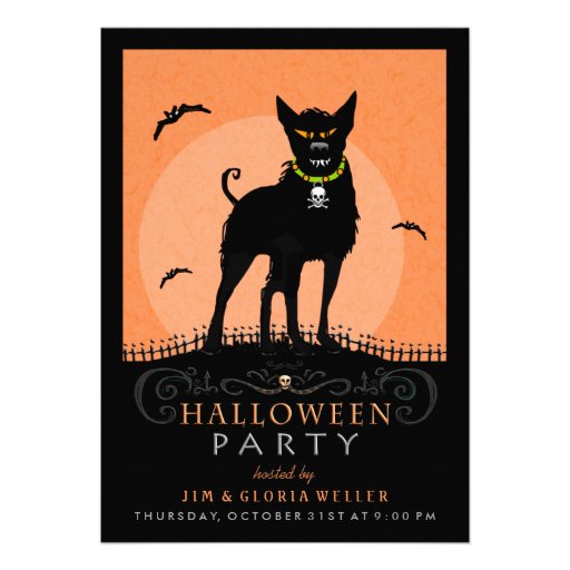 Halloween Party Invite - Scary Dog Under the Moon