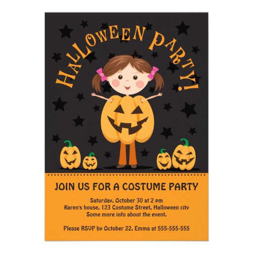 Halloween party invite with Jack o lantern girl