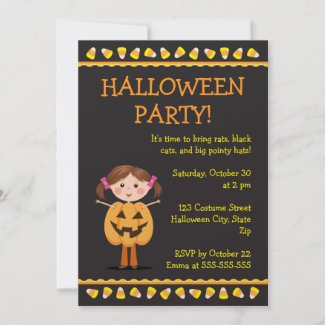 Halloween party invite with Jack o lantern girl invitation