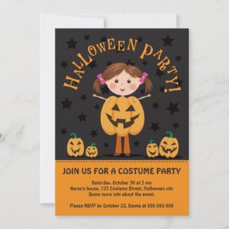 Halloween party invite with Jack o lantern girl