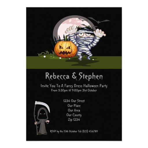 Halloween Party Mummy and Grim Reaper Personalized Announcements