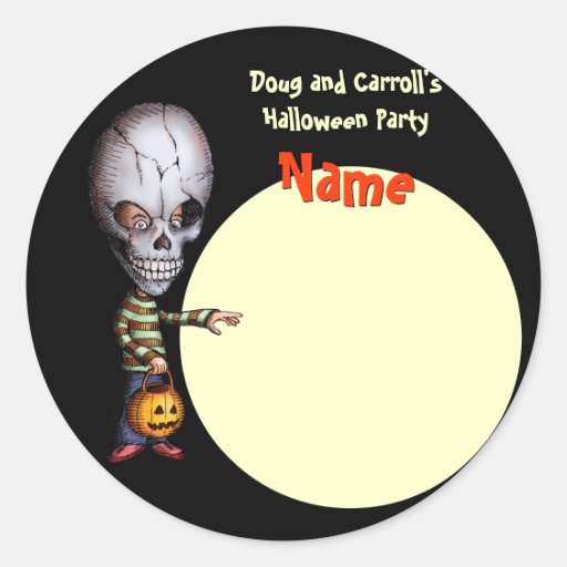 Halloween Party Name Tag Skull Kid Round Sticker Zazzle