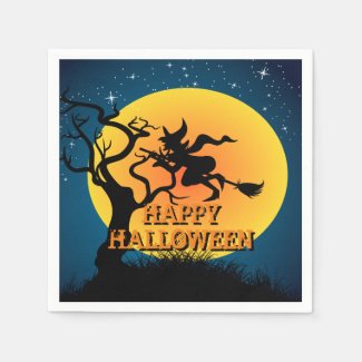 Halloween Party Witch On A Broomstick Standard Cocktail Napkin