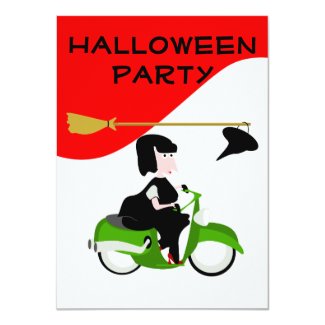 Halloween Party Witch On A Moped Invitation