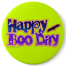 Halloween Pins, Buttons - Happy Boo Day Art