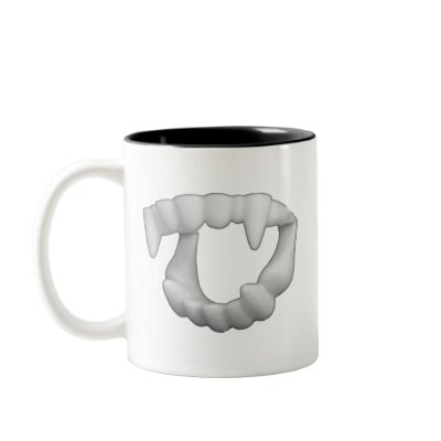 Halloween Plastic Fangs Teeth Mugs by TeeShirtsTShirts