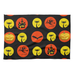 Halloween Polka Dots Bats Black Cats Witches Gifts Kitchen Towels