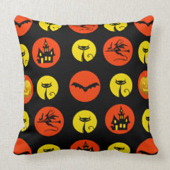 Halloween Polka Dots Bats Black Cats Witches Gifts Throw Pillow