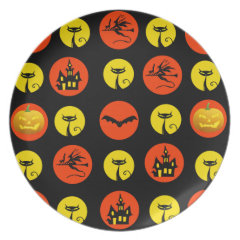 Halloween Polka Dots Bats Black Cats Witches Gifts Plate