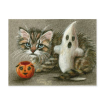 Halloween Postcard Cat Kitten Ghost Pumpkin Art by KMCoriginals Halloween Postcard Cat Kitten Ghost Pumpkin Art