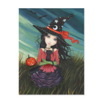 Halloween Postcard Witch Black Cat