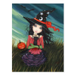 Halloween Postcard Witch Black Cat
