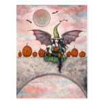 Halloween Postcard Witch Cat Pumpkins