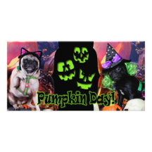 Halloween - Pug - Daisy Mae and Lily Lou Customized Photo Card