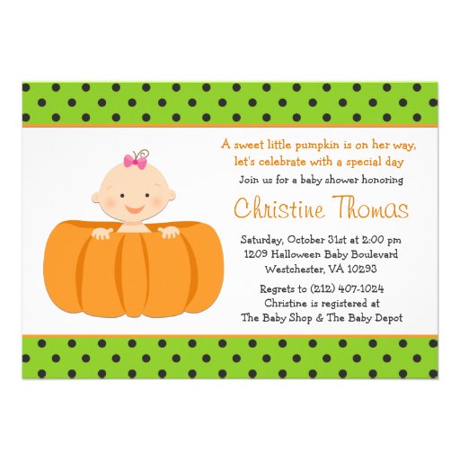 Halloween Pumpkin Baby Girl Shower Invitation