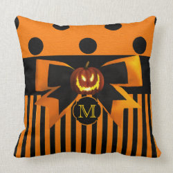 Halloween Pumpkin Orange and Black Pillow Monogram