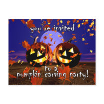 Halloween Pumpkin Play Carving Invitation postcards by Peerdrops Halloween Pumpkin Play Carving Invitation postcards