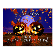 Halloween Pumpkin Play Carving Invitation Post Cards