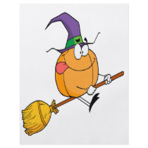 halloween pumpkin riding broomstick cartoon flyer