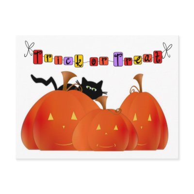 Halloween Pumpkins/Black Cat post card