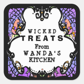 Halloween Purple Black & White Treats Label Square Sticker