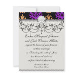 halloween purple orange black damask invitation