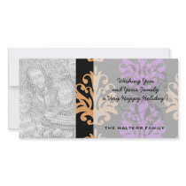 halloween purple orange black damask photo card