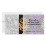 halloween purple orange black damask photo card