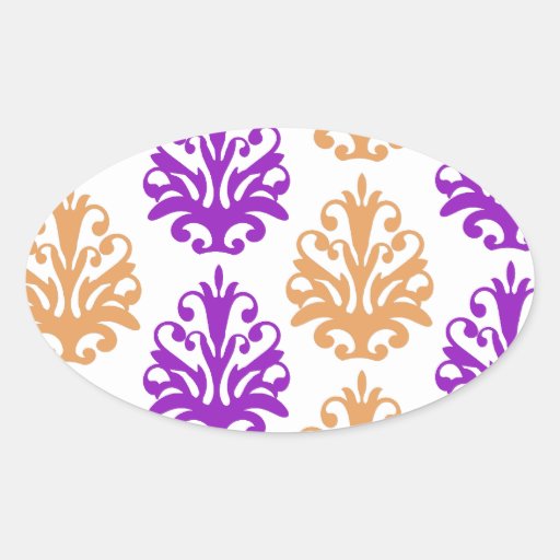 halloween purple orange white damask stickers