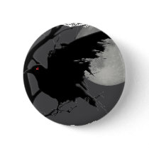 Halloween Raven in Branch with Full Moon Button