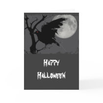 Halloween Raven in Branch with Full Moon Greeting Cards