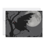 Halloween Raven in Branch with Full Moon