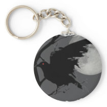 Halloween Raven in Branch with Full Moon Keychain