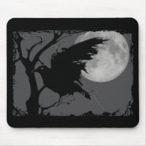 Halloween Raven in Branch with Full Moon Mouse Pad