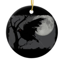 Halloween Raven in Branch with Full Moon Christmas Ornaments