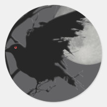 Halloween Raven in Branch with Full Moon Sticker