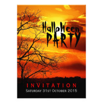 Halloween Red Sunset Sihouette Invitation