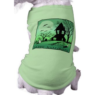 Halloween Scary House Green Pet Dog Tshirt petshirt
