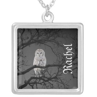 Halloween Scary Owl in a Tree Personalized Necklace
