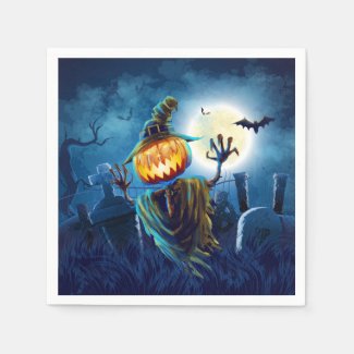 Halloween Scary Scene (5) Pumpkin Standard Cocktail Napkin