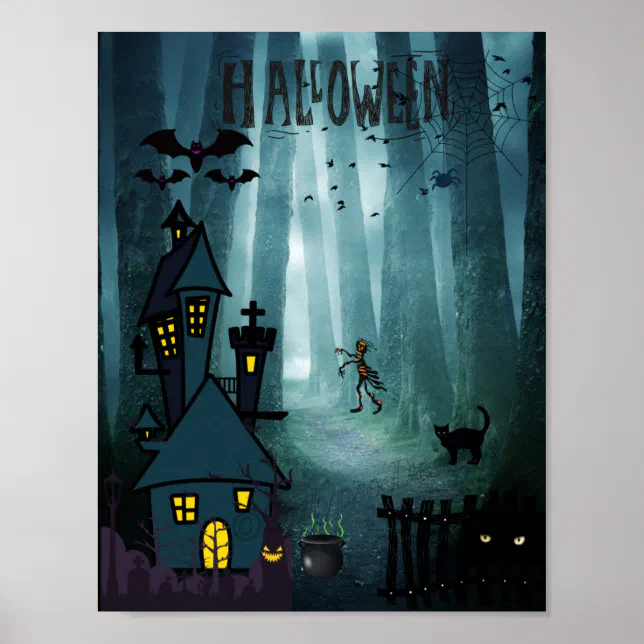 Halloween Scene In The Forest Poster Zazzle