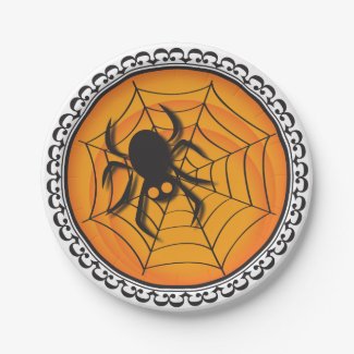 Halloween Silhouettes Spider and Web Paper Plates 7 Inch Paper Plate
