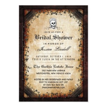 Halloween Skeleton Brown Gothic Bridal Shower 5x7 Paper Invitation Card by juliea2010 at Zazzle