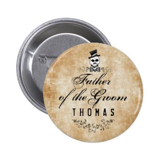 Halloween Skeleton Brown Gothic Father of Groom 2 Inch Round Button