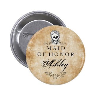 Halloween Skeleton Brown Gothic Maid of Honor 2 Inch Round Button