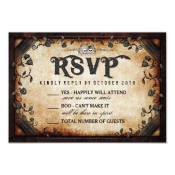 Halloween Skeleton Brown Gothic Wedding Rsvp 3.5x5 Paper Invitation Card by juliea2010 at Zazzle