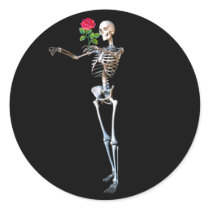 Halloween Skeleton With Rose Round Sticker