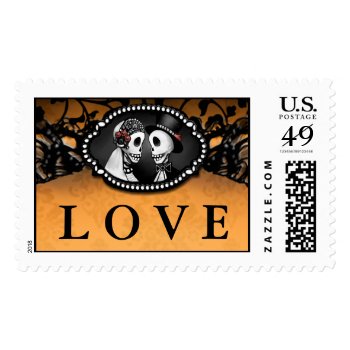 Halloween Skeletons Bride Groom Love Wedding Postage Stamp by juliea2010 at Zazzle