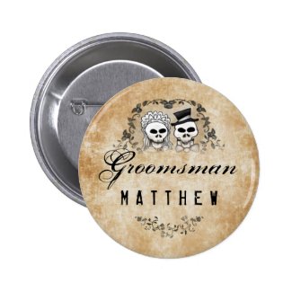 Halloween Skeletons Brown Gothic Groomsman 2 Inch Round Button